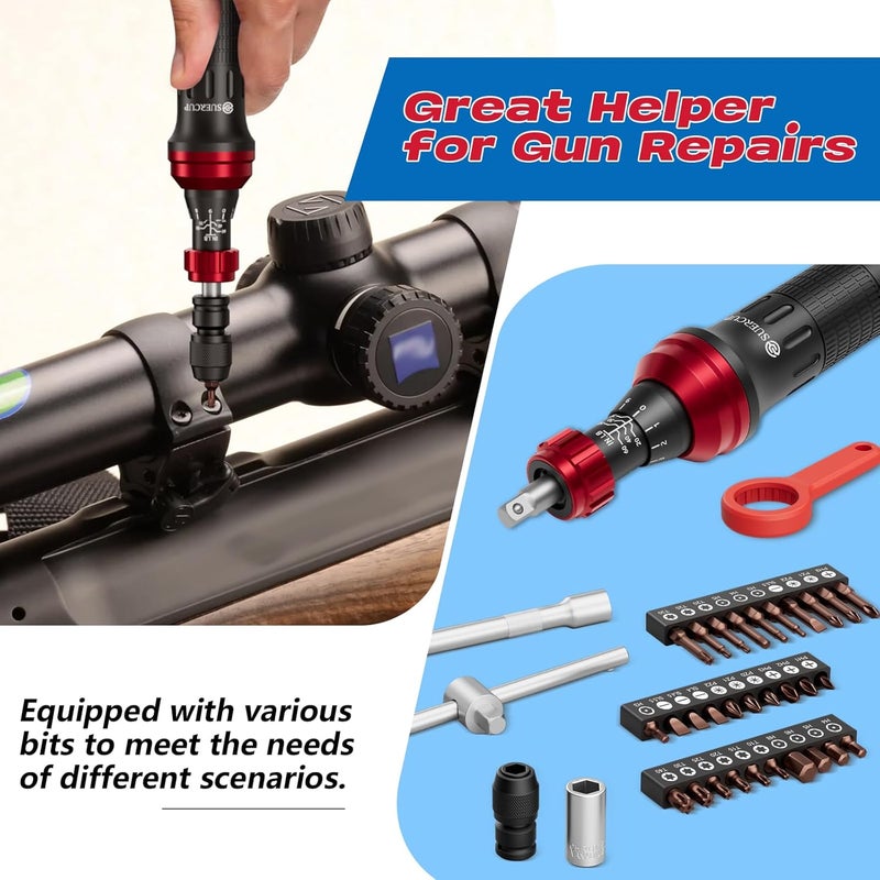 SUERCUP 10-60In.lb 1/4" Torque Screwdriver 36 PCS Set with T-bar, Hex, Torx, and Phillips S2 Bits,Torque Wrench Screwdriver for Scope and Car, Bike Mounting and Home DIY - Image 5